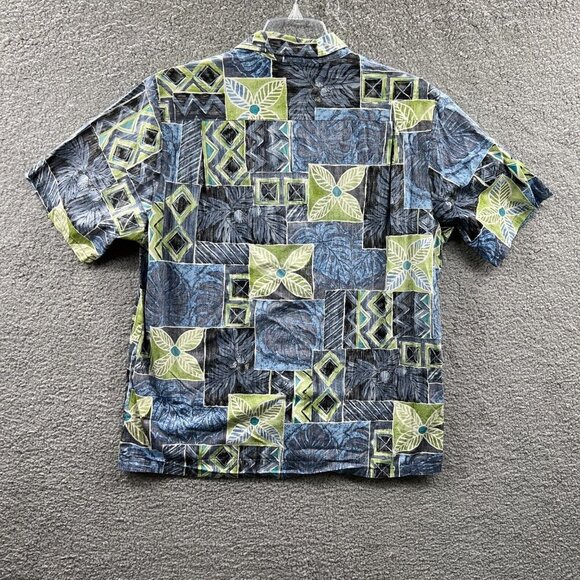 Pride Of Hawaii Mens Aloha Shirt Large Blue Floral Hawaiian Reverse Print Pocket - Picture 2 of 7